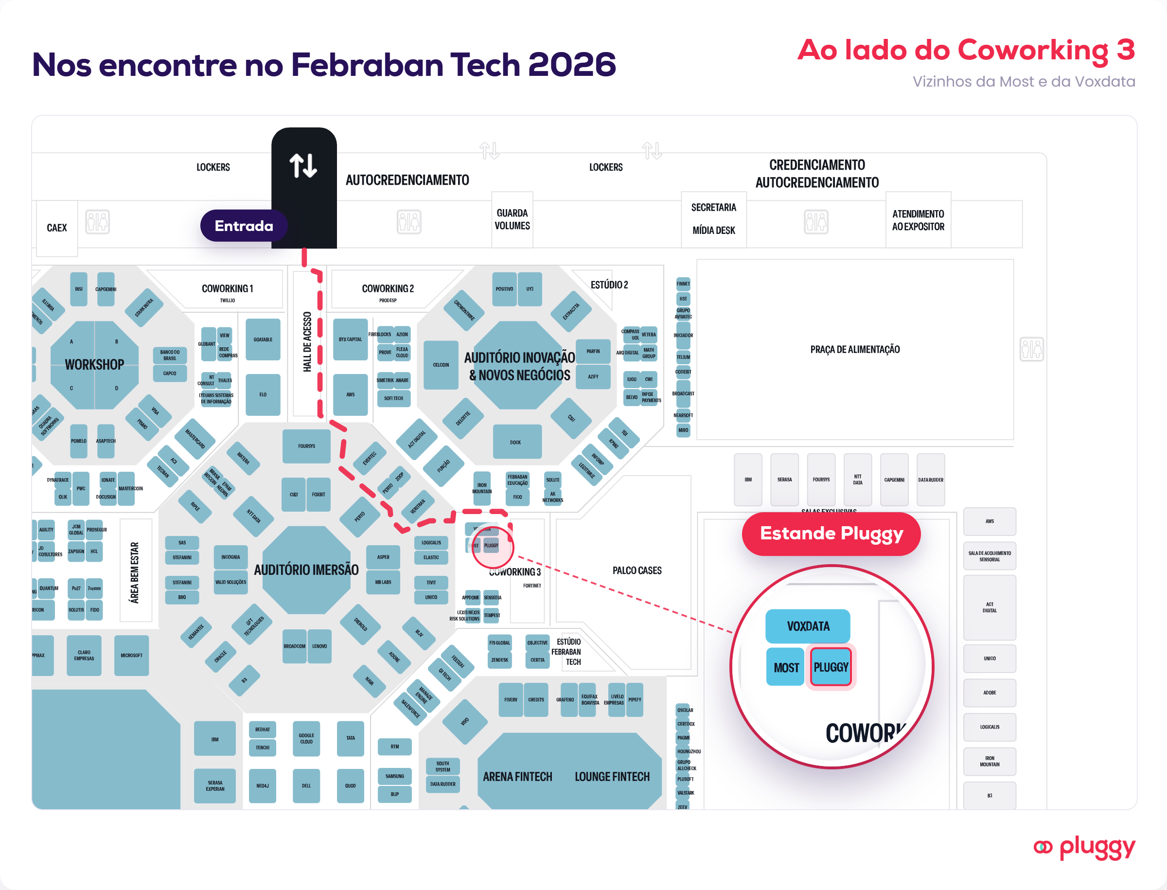 Localização do estande A131 da Pluggy no Febraban Tech 2026
